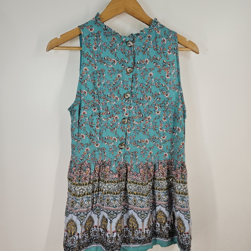 Teal paisley sleevless tunic by Staccato size large